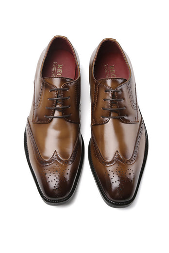 Brown Lace-Up Men's Leather Slip-On Dress Shoes