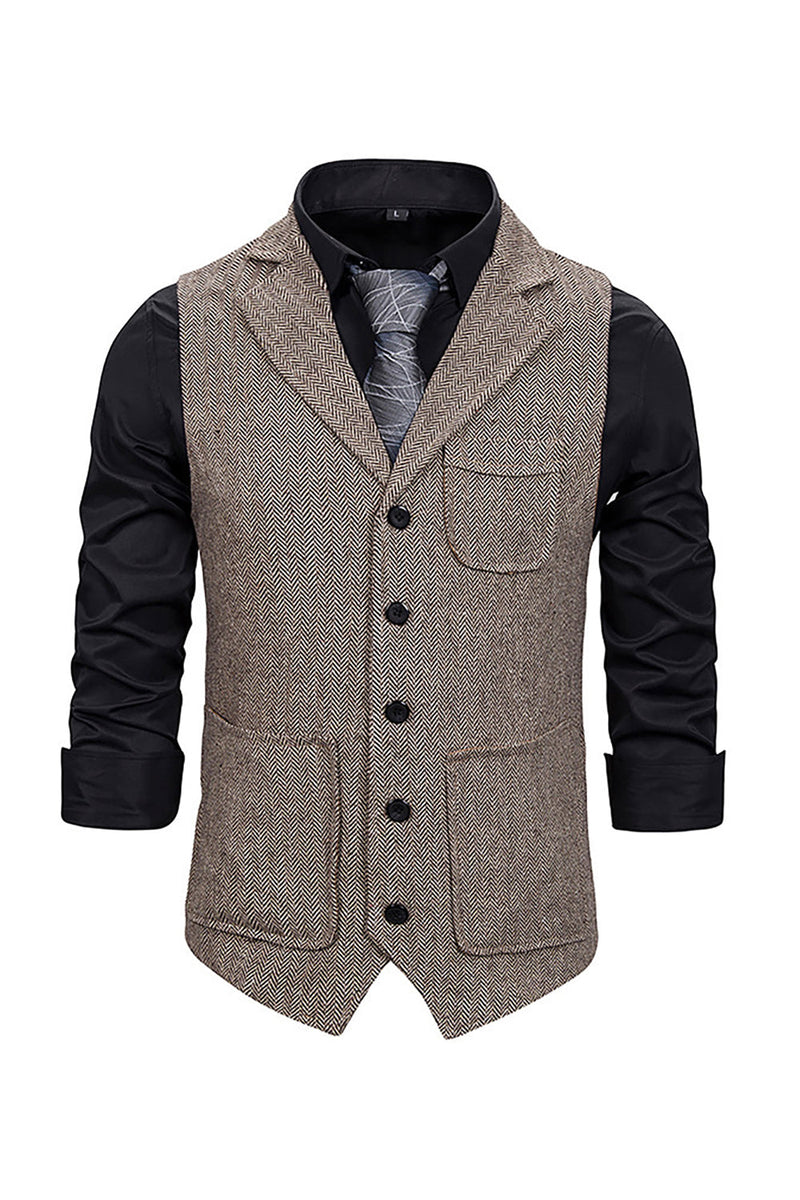 Load image into Gallery viewer, Brown Tweed Single Breasted Notched Lapel Men&#39;s Suit Vest