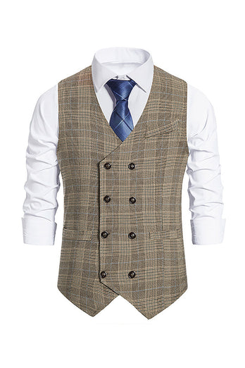 Brown Pinstripe Double Breasted Shawl Lapel Men's Suit Vest