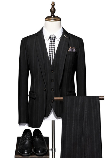 Black Stripe Notch Lapel 3 Piece Men Suits