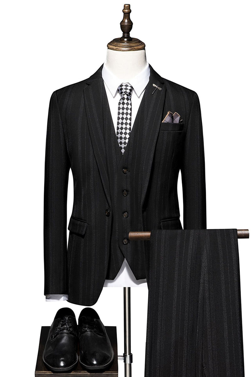 Load image into Gallery viewer, Black Stripe Notch Lapel 3 Piece Men Suits