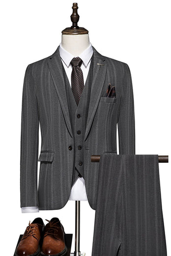 Black Stripe Notch Lapel 3 Piece Men Suits