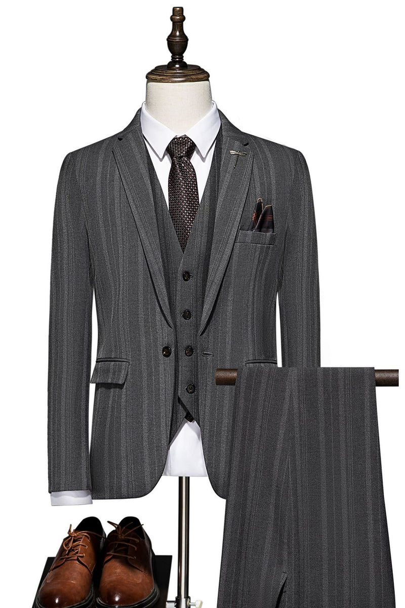 Load image into Gallery viewer, Black Stripe Notch Lapel 3 Piece Men Suits