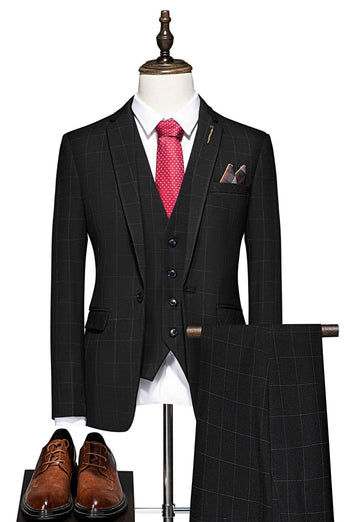 Black One Button 3 Piece Notch Lapel Men Suits