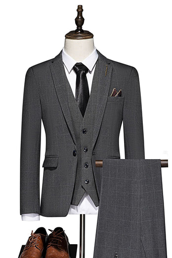 Black One Button 3 Piece Notch Lapel Men Suits