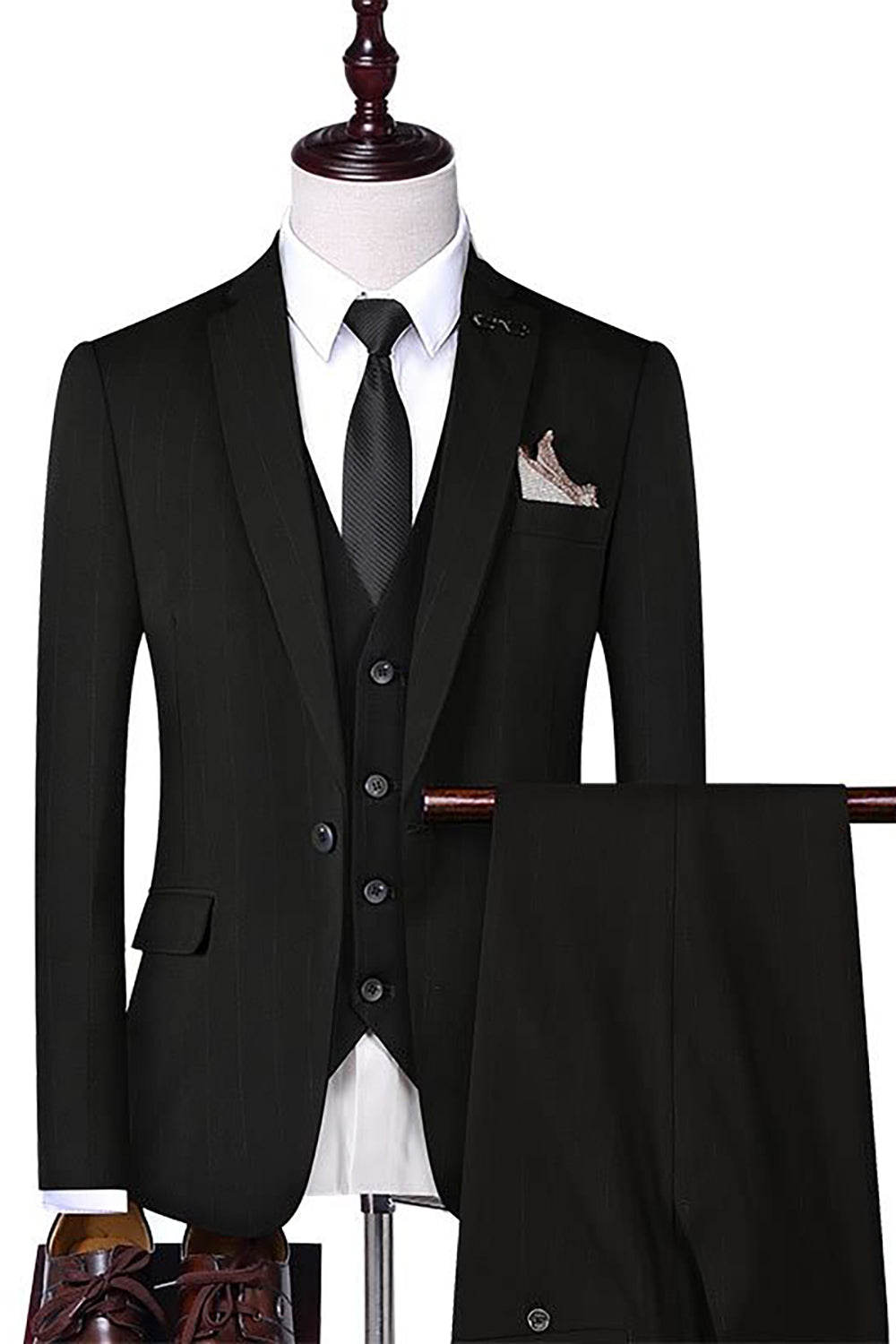 Stripe Black Notch Lapel 3 Piece Men Suits