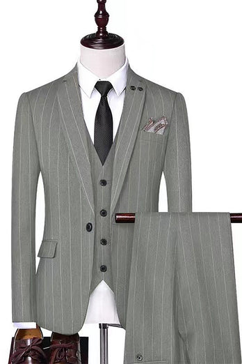 Stripe Black Notch Lapel 3 Piece Men Suits