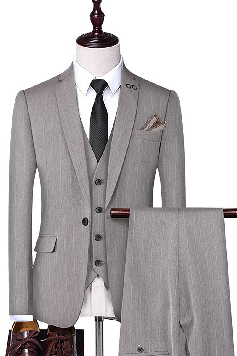 Load image into Gallery viewer, Stripe Black Notch Lapel 3 Piece Men Suits