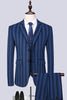 Load image into Gallery viewer, Grey Blue Stripe 3 Piece 2 Button Notch Lapel Men Suits