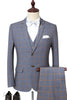 Load image into Gallery viewer, Grey Plaid 3-Piece Notch Lapel 2 Buttons Men Suit