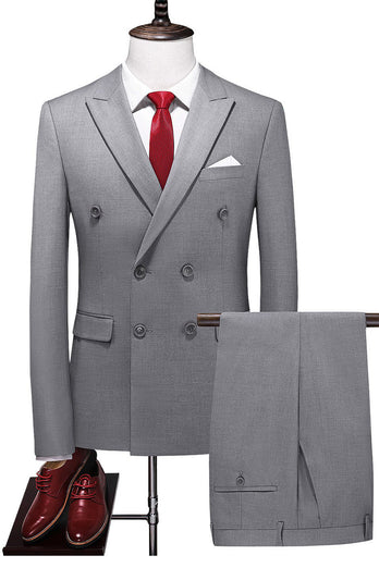 Grey Peak Lapel 2 Piece Double-Breasted Men Suits