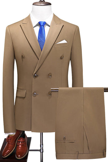 Grey Peak Lapel 2-Piece Double-Breasted Men Suit