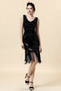 Load image into Gallery viewer, Black V-Neck Sequins 1920s Midi Fringe Dress