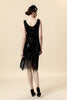 Load image into Gallery viewer, Black Sequins V-Neck Fringe 1920s Dress