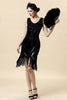 Load image into Gallery viewer, Black V-Neck Sequins 1920s Midi Fringe Dress