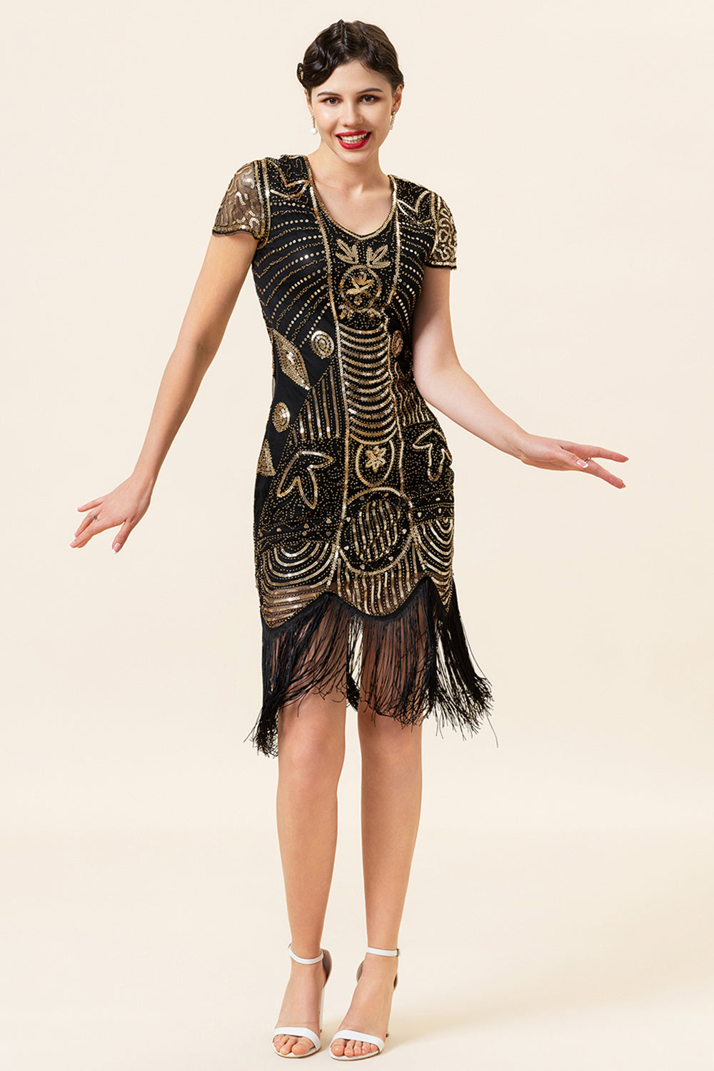 Black Golden Sequins 1920 Fringe Dress