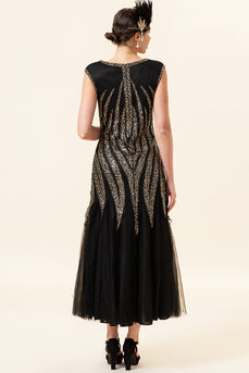 Black Golden Sequins Long Formal Dress