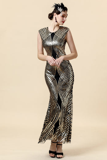 Sheath Jewel Golden Sequined Long Formal Dress