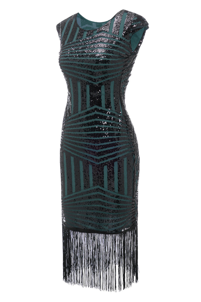 Load image into Gallery viewer, Green Round Neck 1920s Flapper Dress