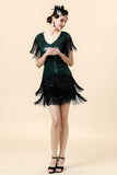 V Neck Black Green Sequins Cocktail Dress with Tassel