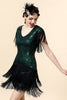 Load image into Gallery viewer, V Neck Black Green Sequins Cocktail Dress with Tassel