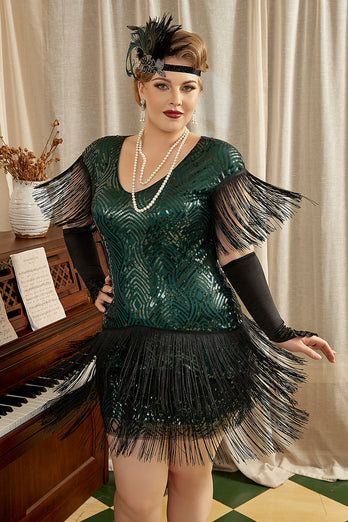 Dark Green Plus Size 1920s Gatsby Dress