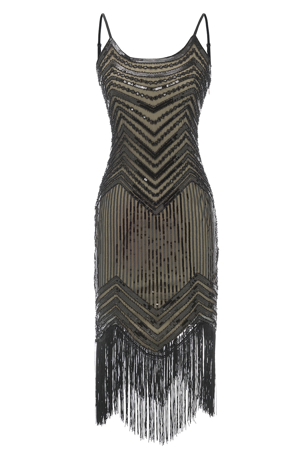 Spaghetti Straps Black Apricot 1920s Dress