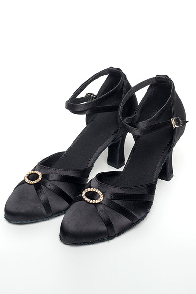 Black High Heel Diamond Buckle Modern Dance Shoes