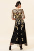 Load image into Gallery viewer, Roaring 20s Black Golden Sequins Long Formal Dress with Half Sleeve