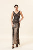 Load image into Gallery viewer, Sheath V Neck Champagne Sequins Long Formal Dress