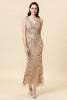 Load image into Gallery viewer, Sheath V Neck Champagne Sequins Long Formal Dress