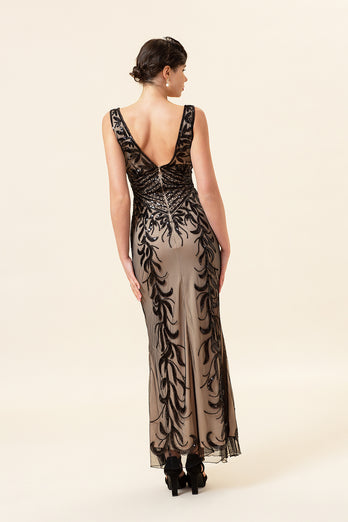 Sheath V Neck Champagne Sequins Long Formal Dress