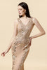 Load image into Gallery viewer, Sheath V Neck Champagne Sequins Long Formal Dress