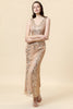 Load image into Gallery viewer, Sheath V Neck Champagne Sequins Long Formal Dress