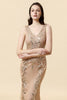 Load image into Gallery viewer, Sheath V Neck Champagne Sequins Long Formal Dress