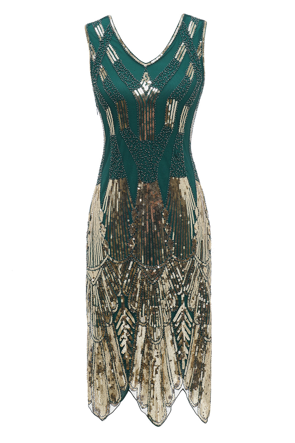 Sheath V Neck Dark Green Sequins 1920s Dress