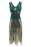 Sheath V Neck Dark Green Sequins 1920s Dress