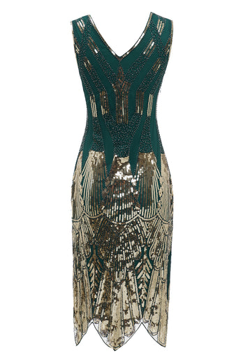 Sheath V Neck Dark Green Sequins 1920s Dress