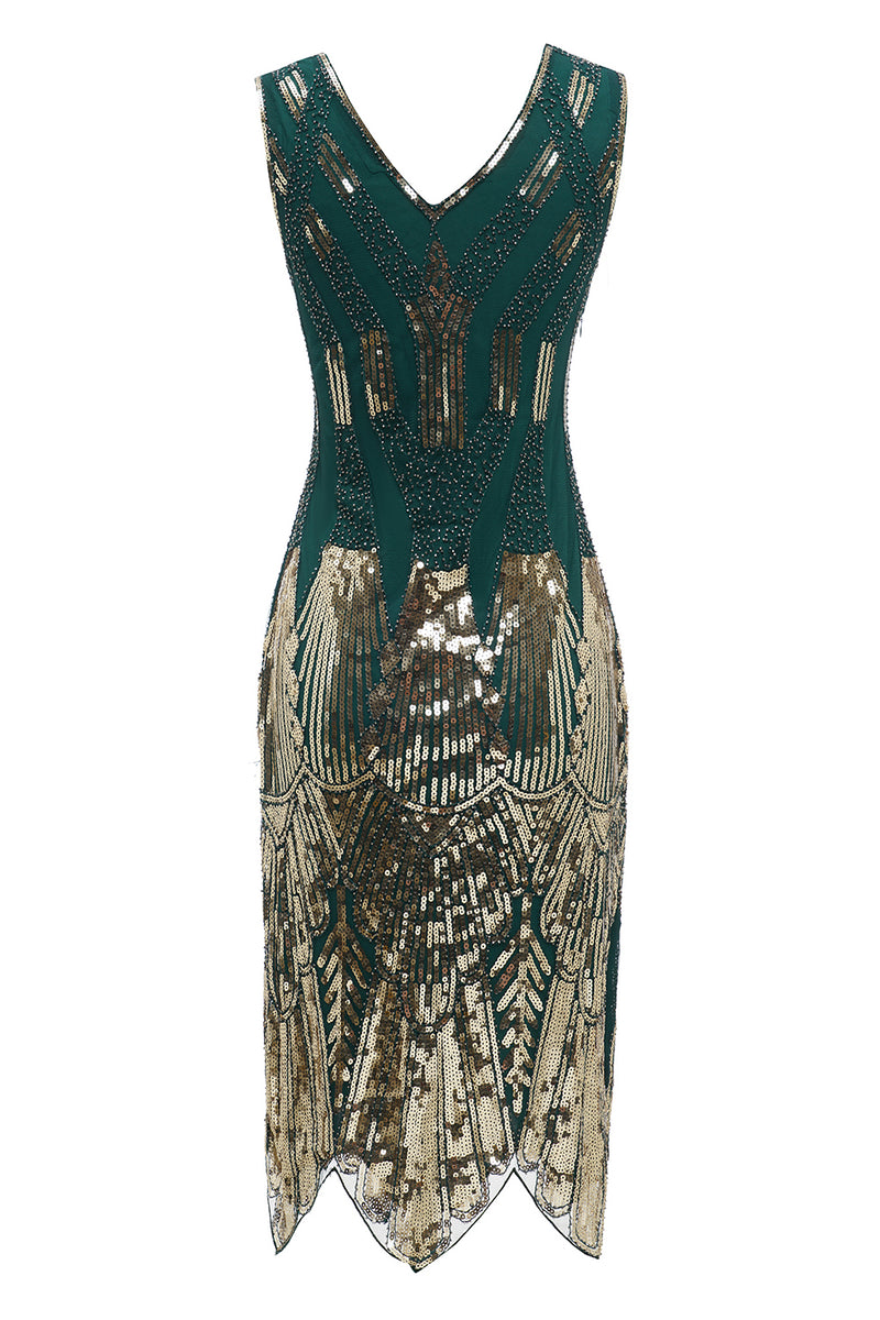 Load image into Gallery viewer, Sheath V Neck Dark Green Sequins 1920s Dress