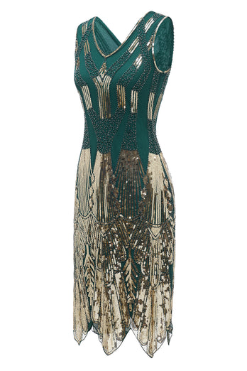 Sheath V Neck Dark Green Sequins 1920s Dress