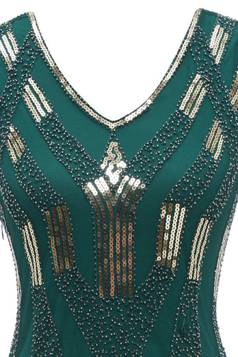 Sheath V Neck Dark Green Sequins 1920s Dress