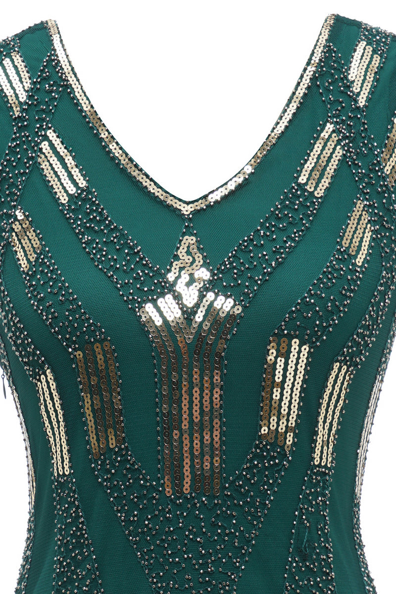 Load image into Gallery viewer, Sheath V Neck Dark Green Sequins 1920s Dress