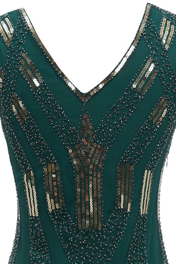 Sheath V Neck Dark Green Sequins 1920s Dress