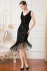 Load image into Gallery viewer, Black Sequin 1920s Flapper Dress with Fringes