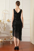 Load image into Gallery viewer, Black Sequin 1920s Flapper Dress with Fringes