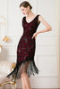 Load image into Gallery viewer, Black Sequin 1920s Flapper Dress with Fringes