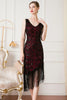 Load image into Gallery viewer, Black Sequin 1920s Flapper Dress with Fringes