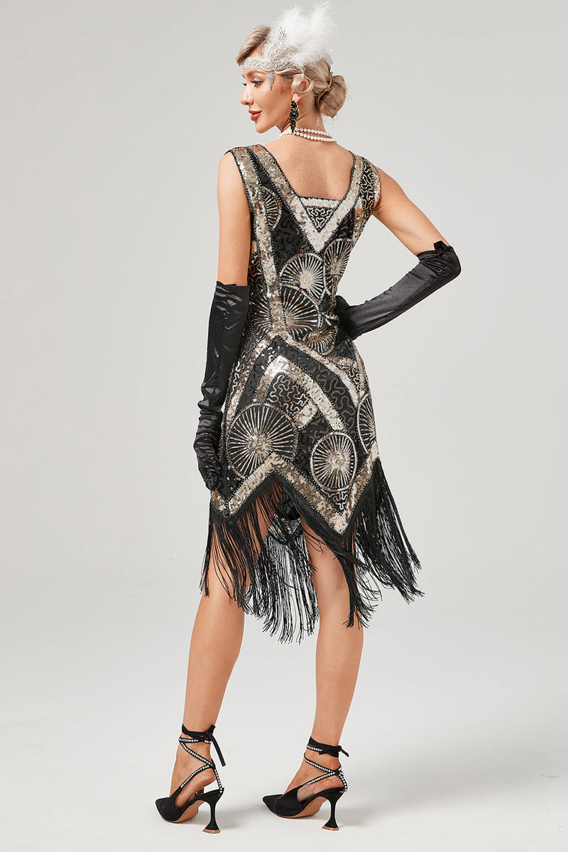 Load image into Gallery viewer, Dark Green 1920s Flapper Dress With Fringes