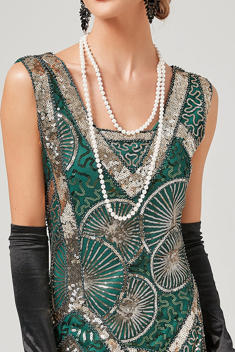 Load image into Gallery viewer, Dark Green 1920s Flapper Dress With Fringes