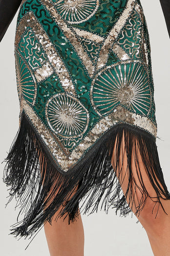 Dark Green 1920s Flapper Dress With Fringes